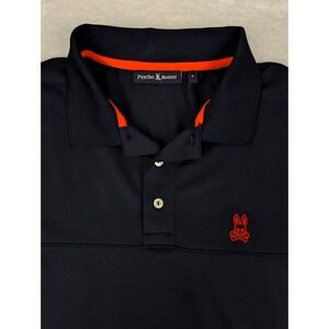 Psycho Bunny Polo Shirt Men's Size 8 Navy Blue/Orange Bunny Logo Performanc Golf